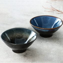 Bol pentru orez / side dish, culoare negru / albastru, portelan in stil Japonez, 200ml